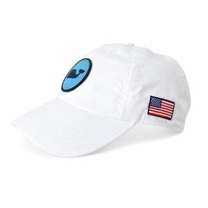 Vineyard Vines White Performance Baseball Cap Whale Patch USA Flag Adjustable